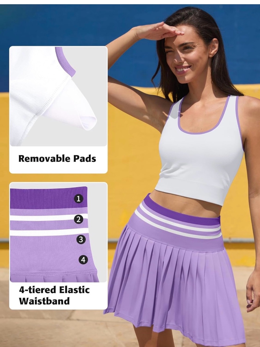 Lavender Pleated Athletic Skirt Set with White Stripe - Picture 6 of 8